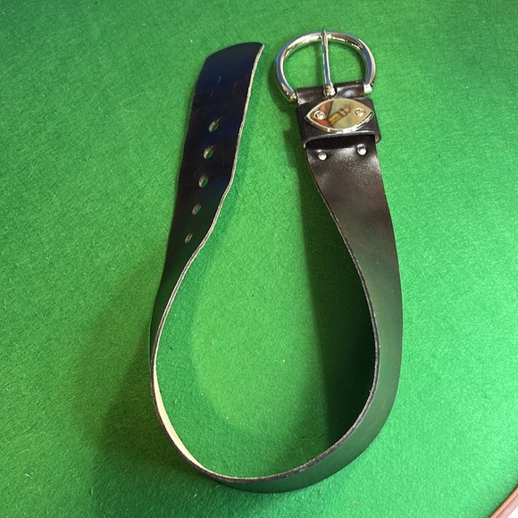 GILLES HERVE BLACK  SILVER BUCKLE  WIDE LEATHER BELT MADE IN  FRANCE SZ 80- 32 - Picture 5 of 15